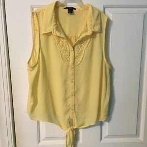 Forever 21 Sleeveless Yellow Tie-Front Top